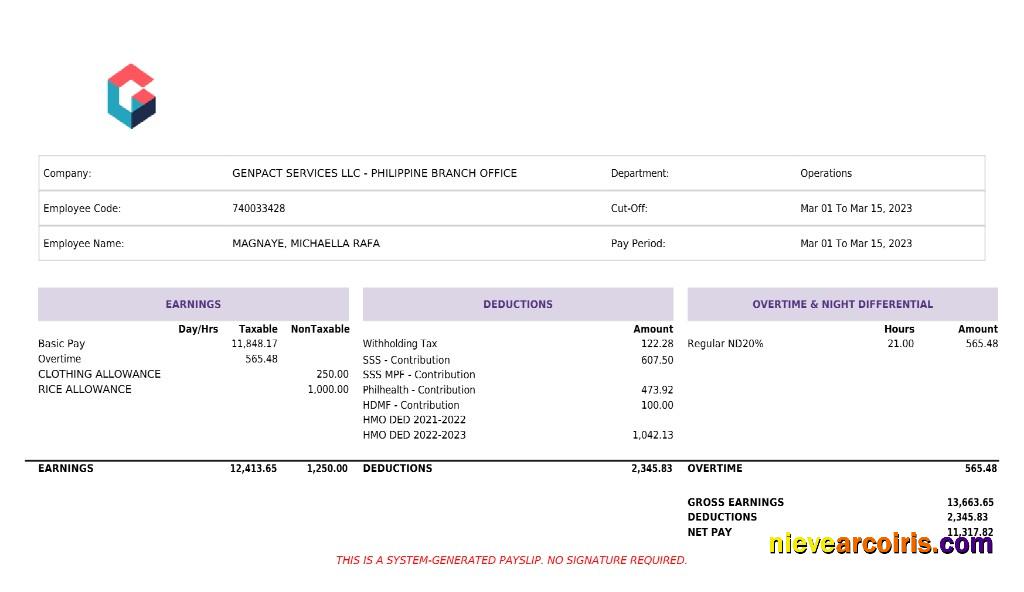 Genpact Services artificial intelligence payslip